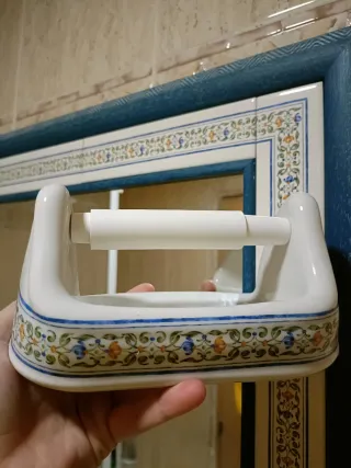 Pack espejo y accesorios baño porcelana