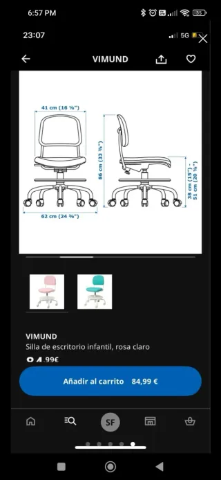 Silla infantil azul para escritorio