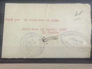 Vale por sombrero de paja agosto 1936 CNT