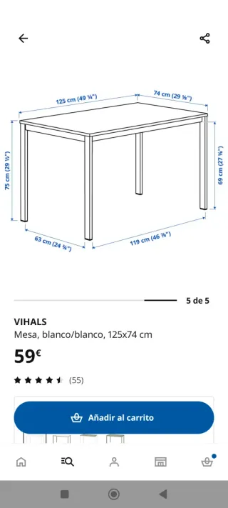 Mesa VIHALS IKEA blanca 125x74 cm