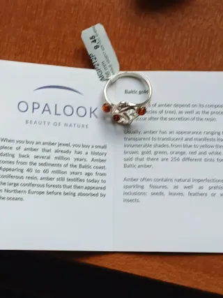 Anel Prata Genuína e Âmbar Certificado