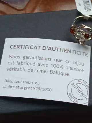 Anel Prata Genuína e Âmbar Certificado