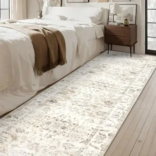 Alfombra de lana sintética beige y marrón