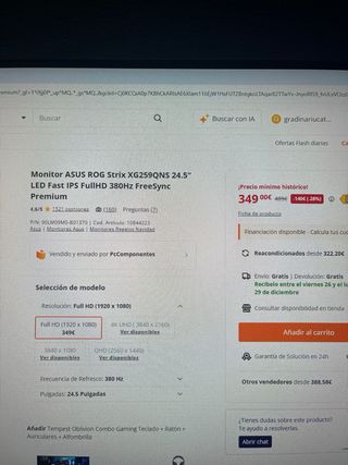 Monitor Asus Rog Strix XG259QNS 24,5'' 380Hz