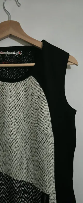 Vestido Desigual Talla 40 Negro y Beige