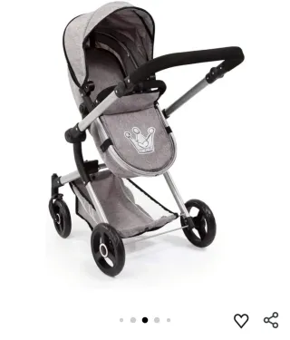 Carrito juguete de muñecas gris con bolso