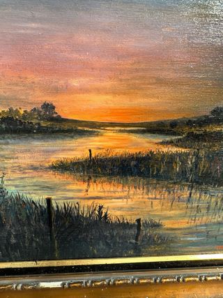 Antico dipinto paesaggio tramonto 40x50