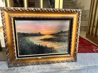 Antico dipinto paesaggio tramonto 40x50