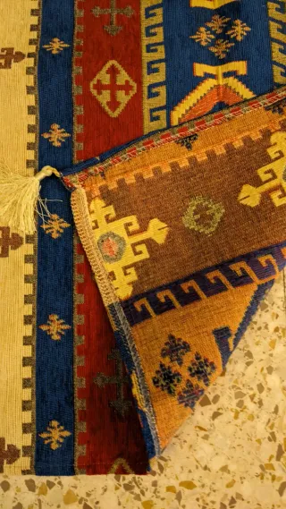 Alfombra Kilim Sintética Beige, Azul y Roja