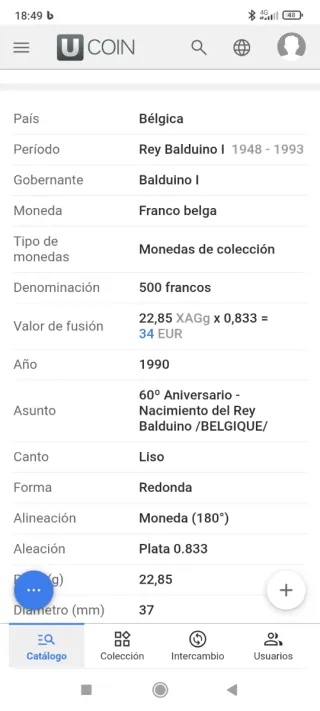 2 Monete d'Argento Belgio 500 Franchi