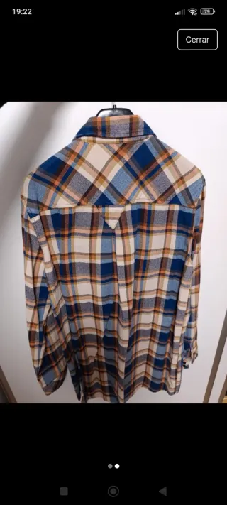 Camisa cuadros mujer beige y azul