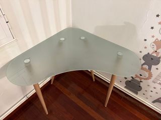 Mesa escritorio esquinera cristal y madera