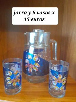 Jarra y 6 vasos de cristal