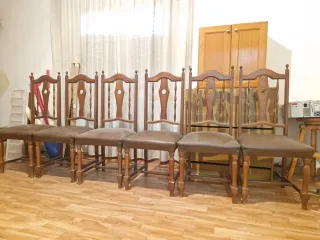 Juego 6 Sillas Comedor Madera Piel Sintética Marró