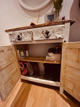 Mueble Organizador/Zapatero Blanco Rústico Madera