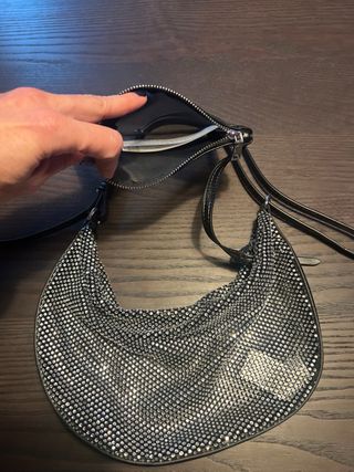 Bolso fiesta pedrería negro y plata