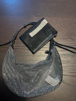 Bolso fiesta pedrería negro y plata