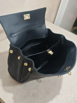 Borsa a spalla in pelle liscia nera