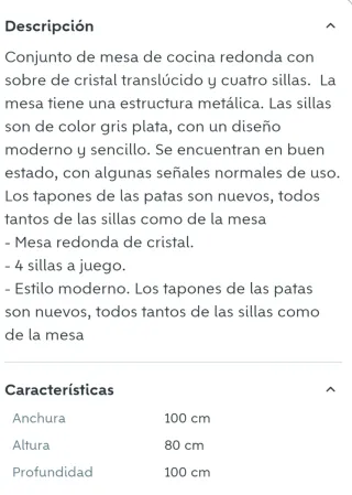 Mesa redonda cocina cristal y metal