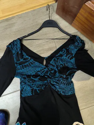 Vestido Desigual Negro y Turquesa