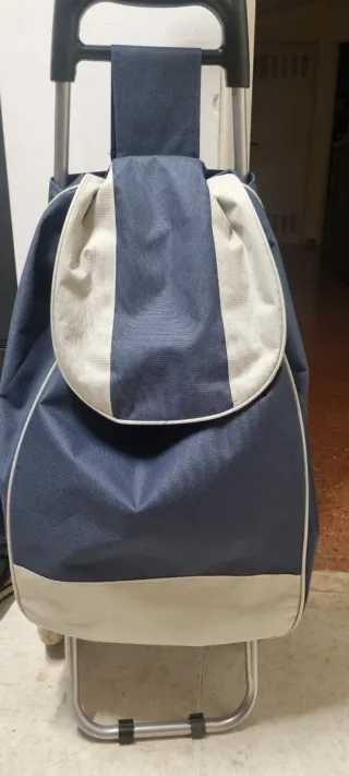 Carro de compras azul y beige