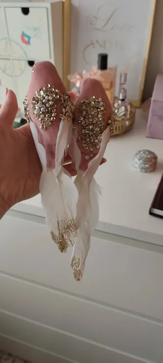 2 Pájaros Decorativos Terciopelo Rosa