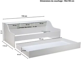 Cama nido 90x190 con cajón