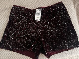 Shorts lentejuelas Mango color burdeos Talla XL