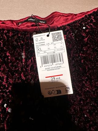 Shorts lentejuelas Mango color burdeos Talla XL
