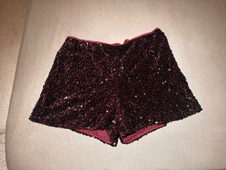 Shorts lentejuelas Mango color burdeos Talla XL