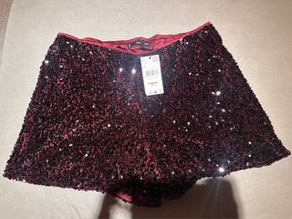 Shorts lentejuelas Mango color burdeos Talla XL