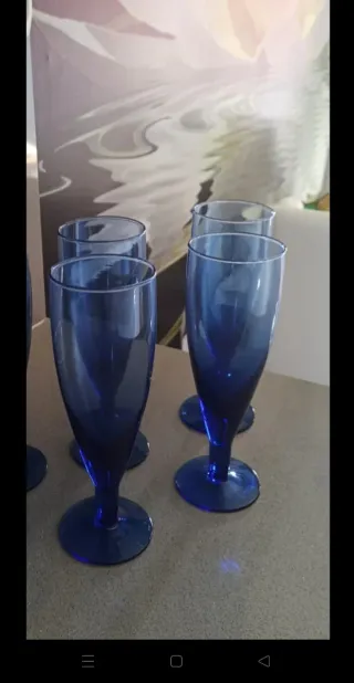 4 Copas de Cava Azules de Cristal