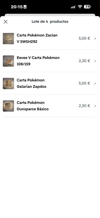 Lote 4 Cartas Pokémon
