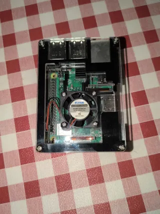 Raspberry Pi 3 B+ con carcasa y ventilador.
