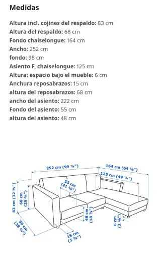 Sofá modular beige y azul con chaise longue