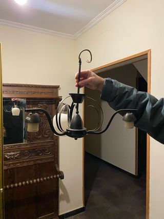 Lámpara forja 3 plafones cristal