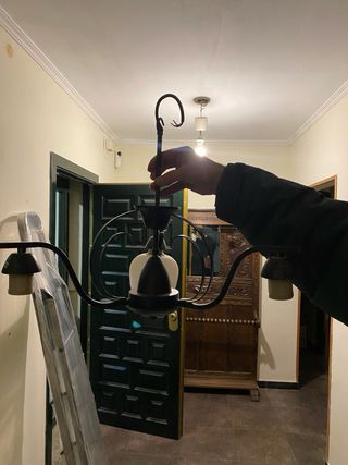 Lámpara forja 3 plafones cristal