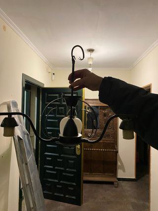 Lámpara forja 3 plafones cristal