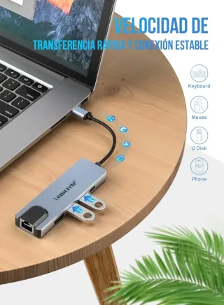 Lemorele Hub USB C con Ethernet, Adaptador USB C 5