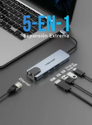 Lemorele Hub USB C con Ethernet, Adaptador USB C 5