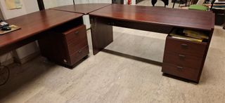 Scrivania Direzionale Palissandro e Pelle Nera