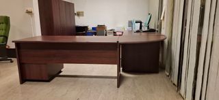 Scrivania Direzionale Palissandro e Pelle Nera