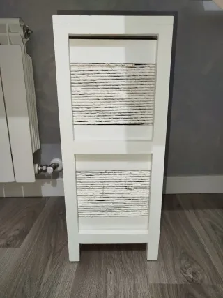 Cajonera/Mesilla Madera Mimbre Blanca