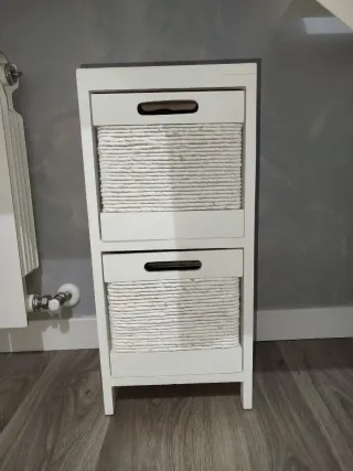 Cajonera/Mesilla Madera Mimbre Blanca