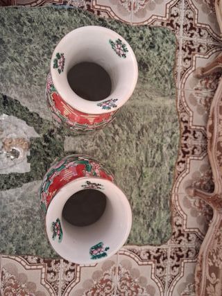 Pareja Jarrones Chinos Rose Canton Porcelana