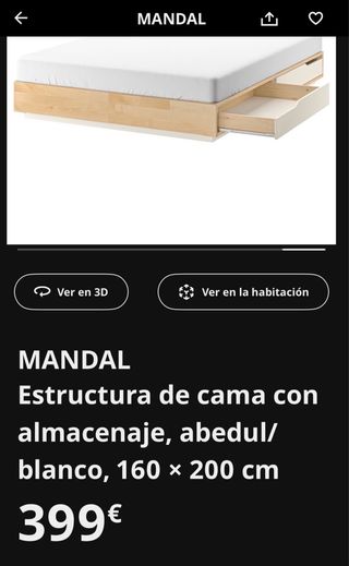 Cama Ikea MANDAL 160x200 con cajones