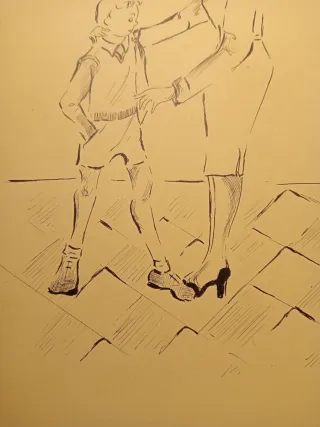 Antigua Ilustración Dibujo a Tinta años 50