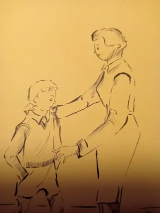 Antigua Ilustración Dibujo a Tinta años 50