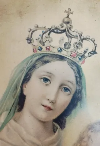 Lámina antigua Virgen y Niño Jesús 63x47