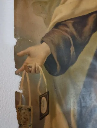 Lámina antigua Virgen y Niño Jesús 63x47